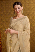 Beige Linen Silk Saree With Blouse Piece