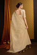 Beige Linen Blend Silk Saree With Blouse Piece