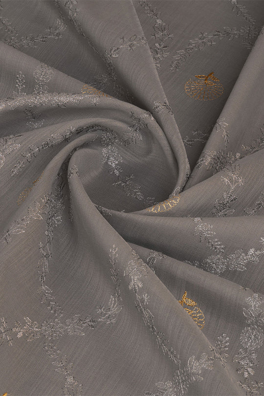 Grey Linen Blend Silk Saree With Blouse Piece