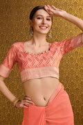 Orange Linen Blend Silk Saree With Blouse Piece