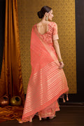 Orange Linen Blend Silk Saree With Blouse Piece