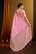 Pink Linen Silk Saree With Blouse Piece