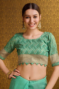 Teal Linen Blend Silk Saree With Blouse Piece