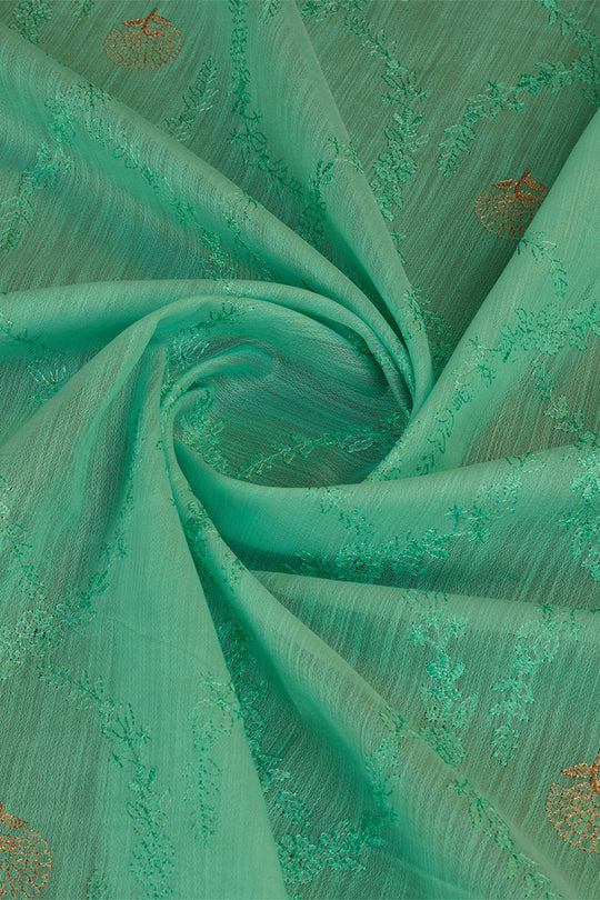 Teal Linen Blend Silk Saree With Blouse Piece