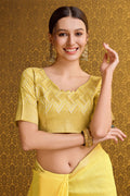 Yellow Linen Blend Silk Saree With Blouse Piece