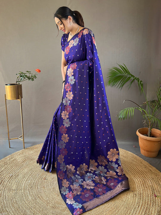 Voilet Kanjivaram Silk Saree With Blouse Piece