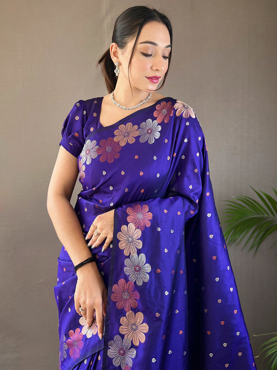 Voilet Kanjivaram Silk Saree With Blouse Piece