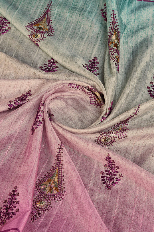 Pink & Blue Silk Saree With Blouse Piece