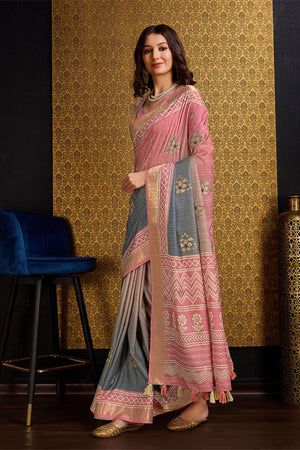 Rust Silk Saree With Blouse Piece