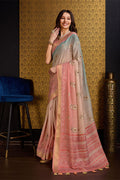 Peach Silk Saree With Blouse Piece