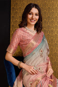 Peach Silk Saree With Blouse Piece