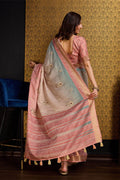 Peach Silk Saree With Blouse Piece