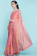 Peach Dola Silk Saree With Blouse Piece