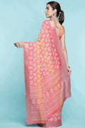 Peach Dola Silk Saree With Blouse Piece