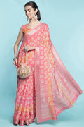 Peach Dola Silk Saree With Blouse Piece
