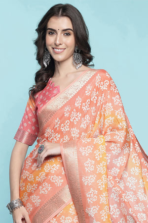 Peach Dola Silk Saree With Blouse Piece