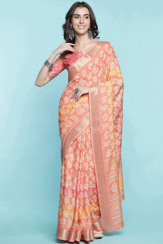 Peach Dola Silk Saree With Blouse Piece