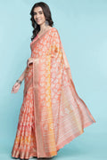 Peach Dola Silk Saree With Blouse Piece