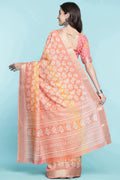 Peach Dola Silk Saree With Blouse Piece