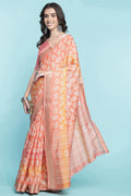 Peach Dola Silk Saree With Blouse Piece