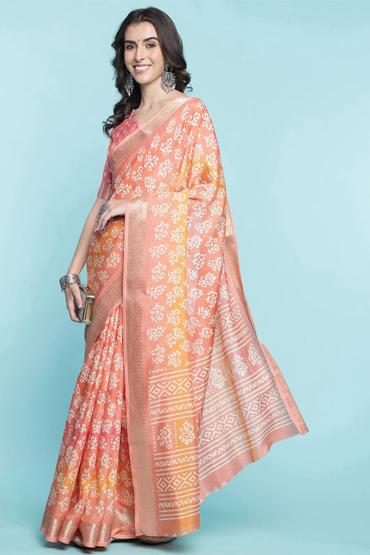 Peach Dola Silk Saree With Blouse Piece