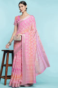 Pink Dola Silk Saree With Blouse Piece