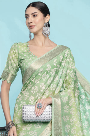 Pista Green Dola Silk Saree With Blouse Piece