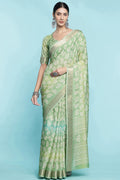 Pista Green Dola Silk Saree With Blouse Piece