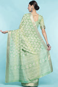 Pista Green Dola Silk Saree With Blouse Piece