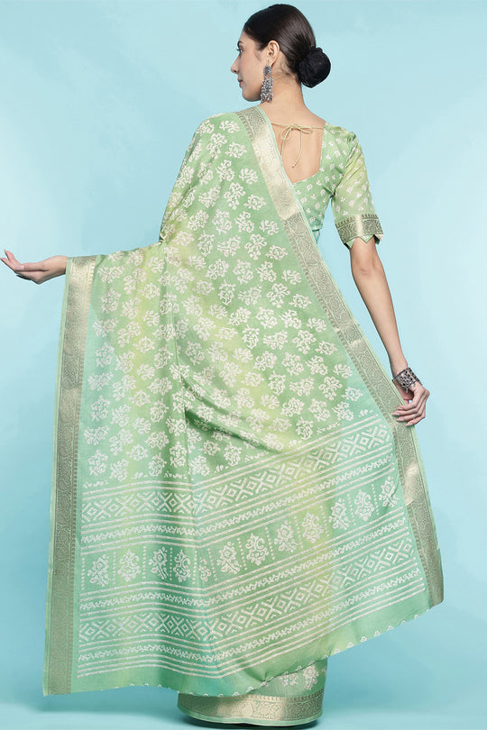 Pista Green Dola Silk Saree With Blouse Piece