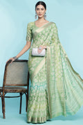 Pista Green Dola Silk Saree With Blouse Piece