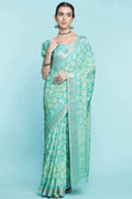 Teal Dola Silk Saree With Blouse Piece