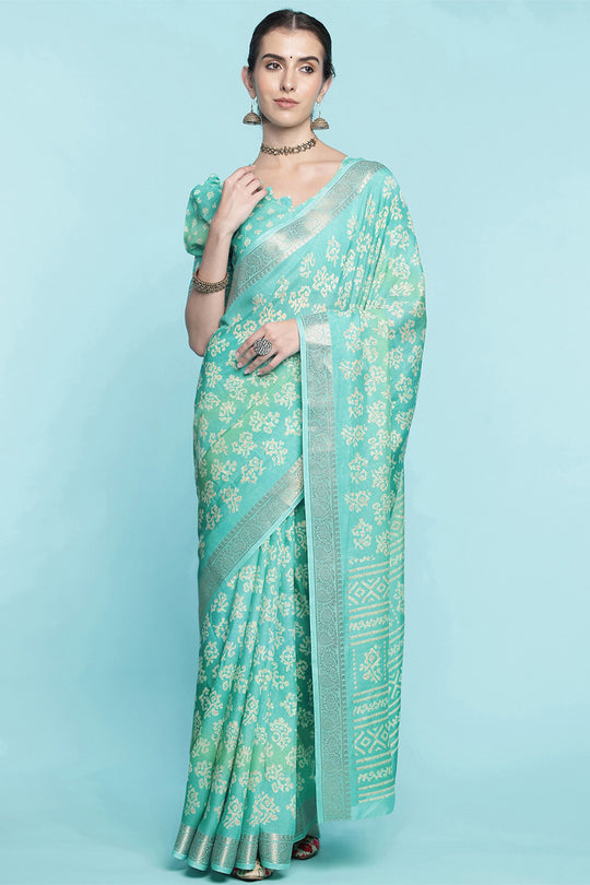 Teal Dola Silk Saree With Blouse Piece