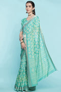 Teal Dola Silk Saree With Blouse Piece