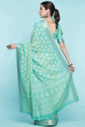 Teal Dola Silk Saree With Blouse Piece