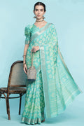 Teal Dola Silk Saree With Blouse Piece