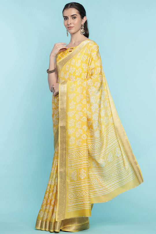 Yellow Dola Silk Saree With Blouse Piece