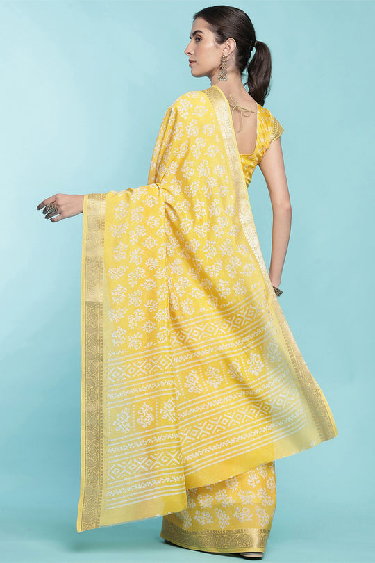 Yellow Dola Silk Saree With Blouse Piece