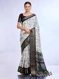 White & Black Dola Silk Saree With Blouse Piece