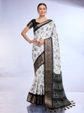 White & Black Dola Silk Saree With Blouse Piece