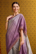 Purple Tussar Silk Saree With Blouse Piece