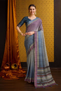 Grey Tussar Silk Saree With Blouse Piece