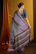 Grey Tussar Silk Saree With Blouse Piece