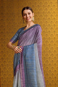 Blue Tussar Silk Saree With Blouse Piece