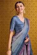 Blue Tussar Silk Saree With Blouse Piece