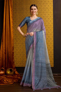 Blue Tussar Silk Saree With Blouse Piece