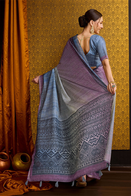 Blue Tussar Silk Saree With Blouse Piece