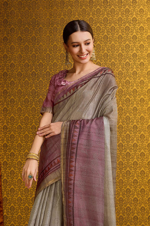 Brown Tussar Silk Saree With Blouse Piece