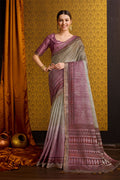 Brown Tussar Silk Saree With Blouse Piece