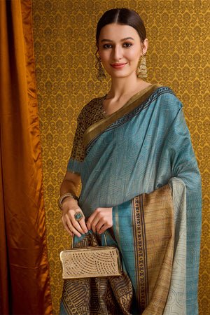 Sea Green Tussar Silk Saree With Blouse Piece